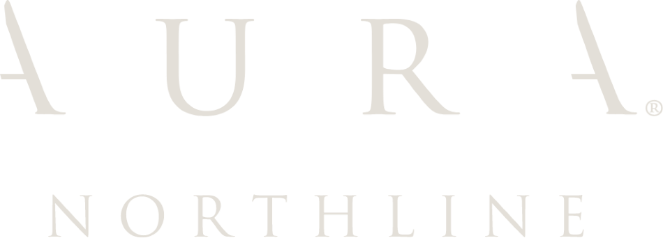 A green sign with the word "AURA" in large letters and "NORTHLINE" in smaller letters below it.